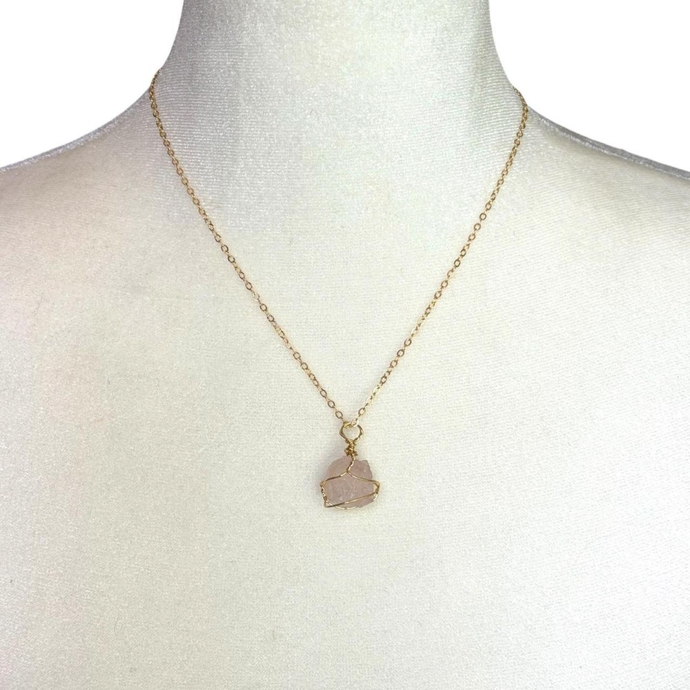 Beautiful Handmade Rose Quartz Crystal Pendant  With Gold Plated Stainless Chain